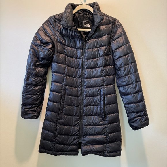 North Face Womens 550 Black Long Puffer Hooded Parka Jacket Small - Picture 2 of 10